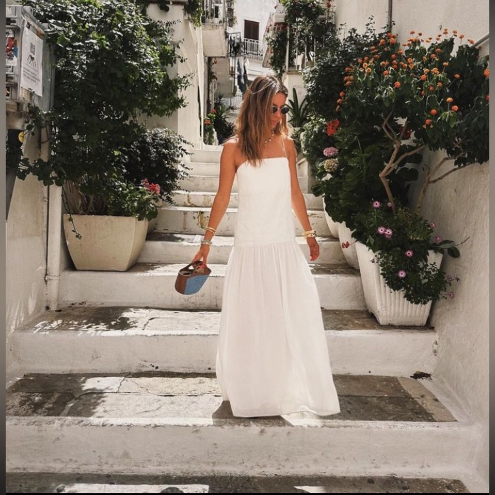 Zara White Strapless Flowing Maxi Dress